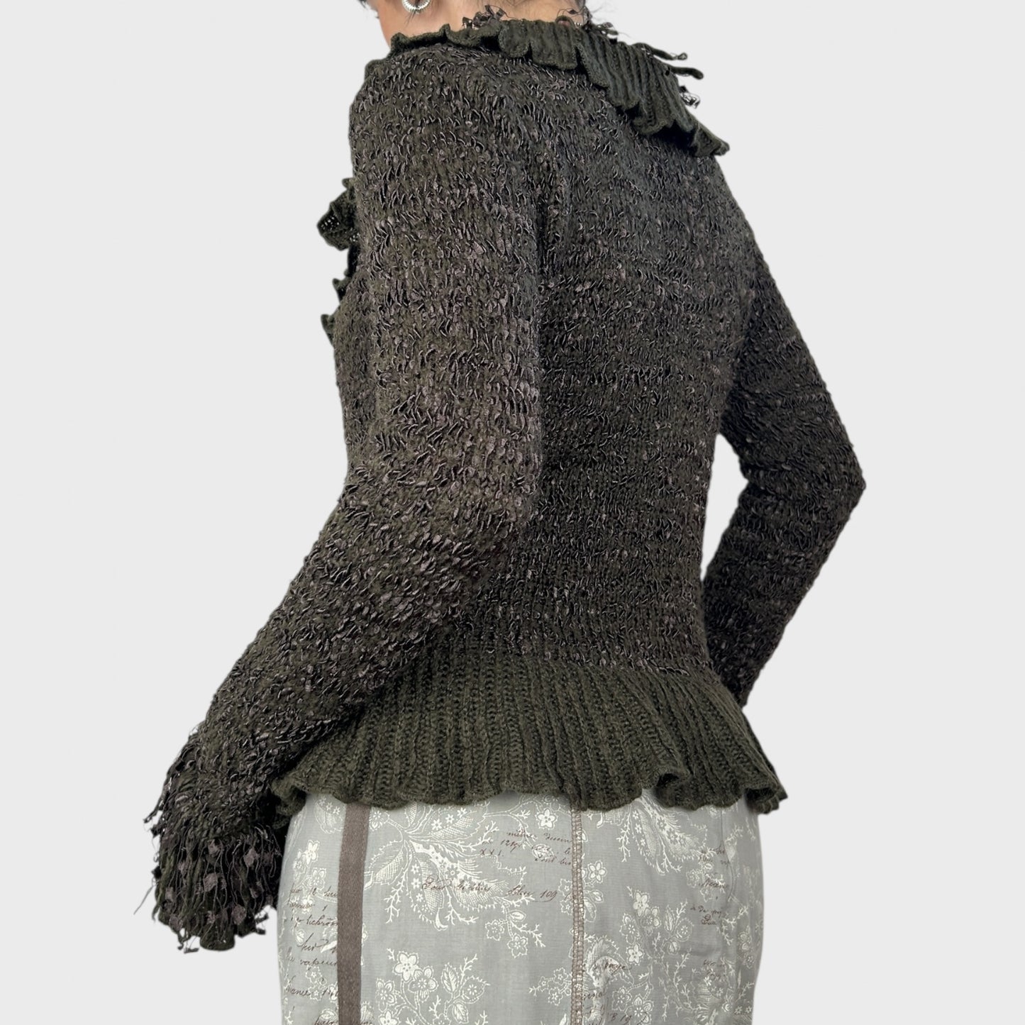 Brown Frilly Knit Cardigan - S