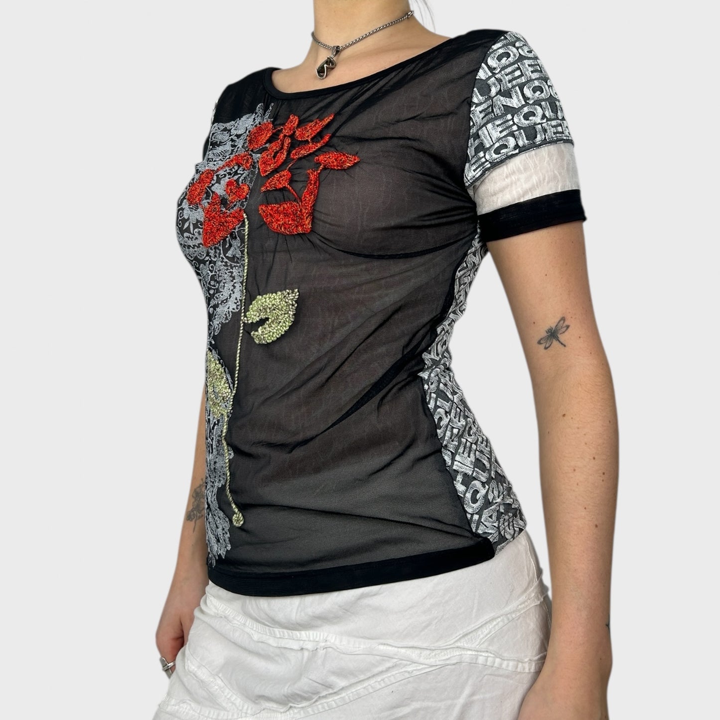 Save the Queen Graphic Mesh Top - M