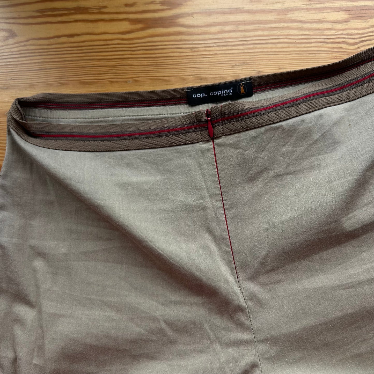 Cop Copine Wide Leg Beige + Red Trousers - L