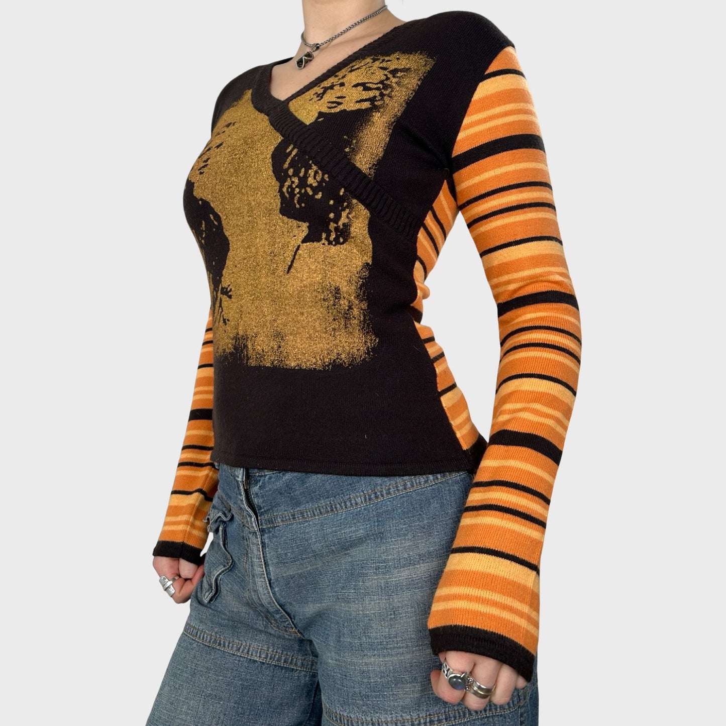 Graphic Orange Stripe Jumper - S