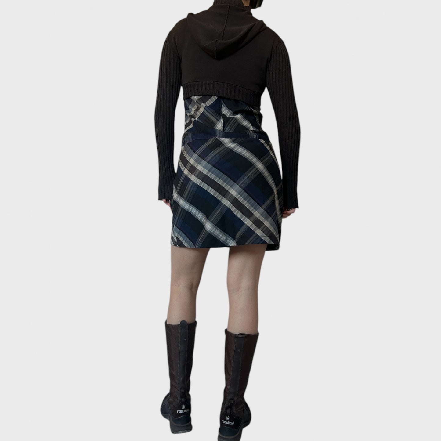 Checkered/Plaid Navy and Grey Mini Dress