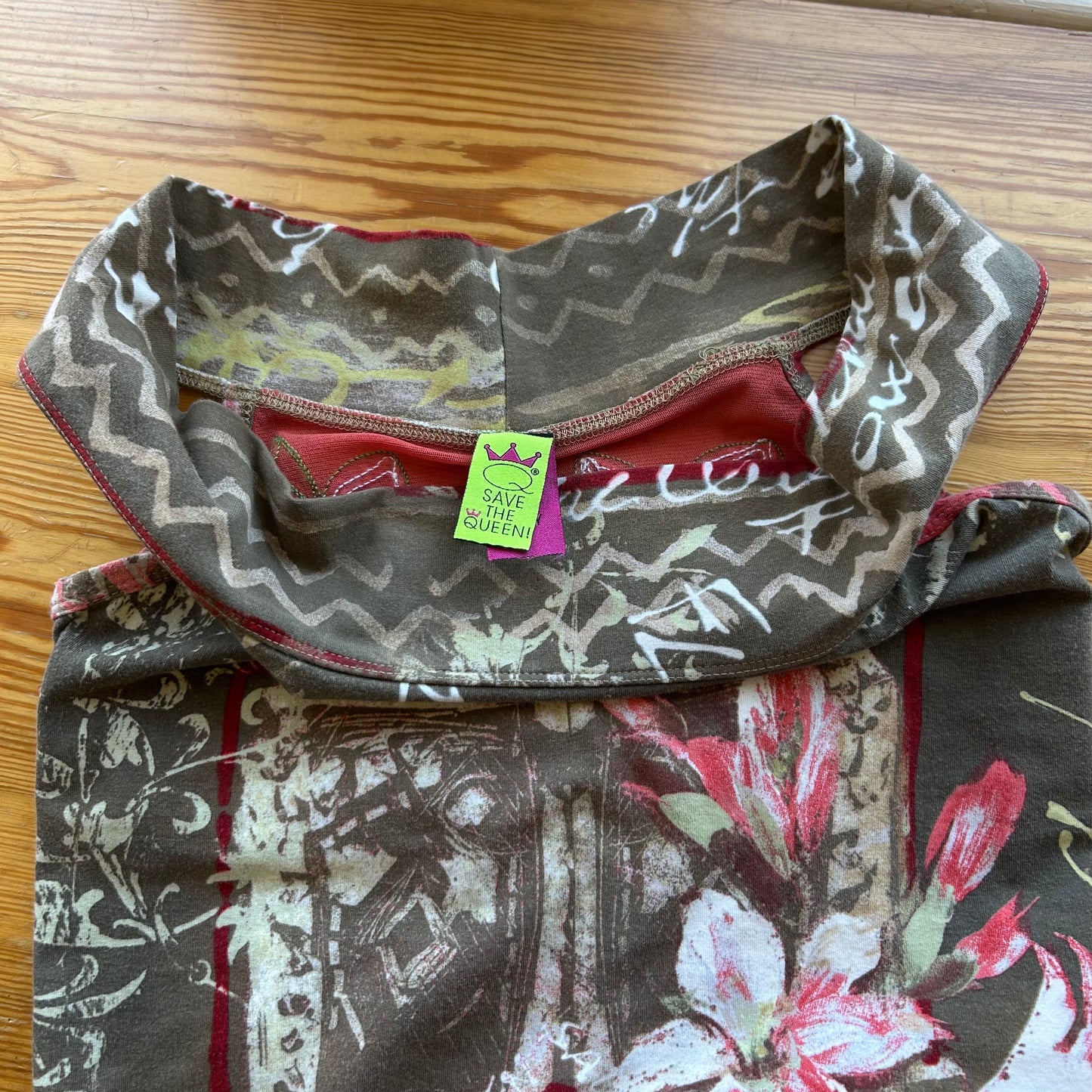 Save The Queen Off Shoulder Graphic Bi-Material Mesh Top - S/M