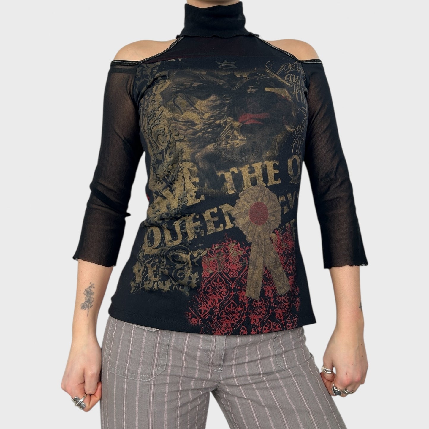 Save the Queen Mesh Graphic Top - M