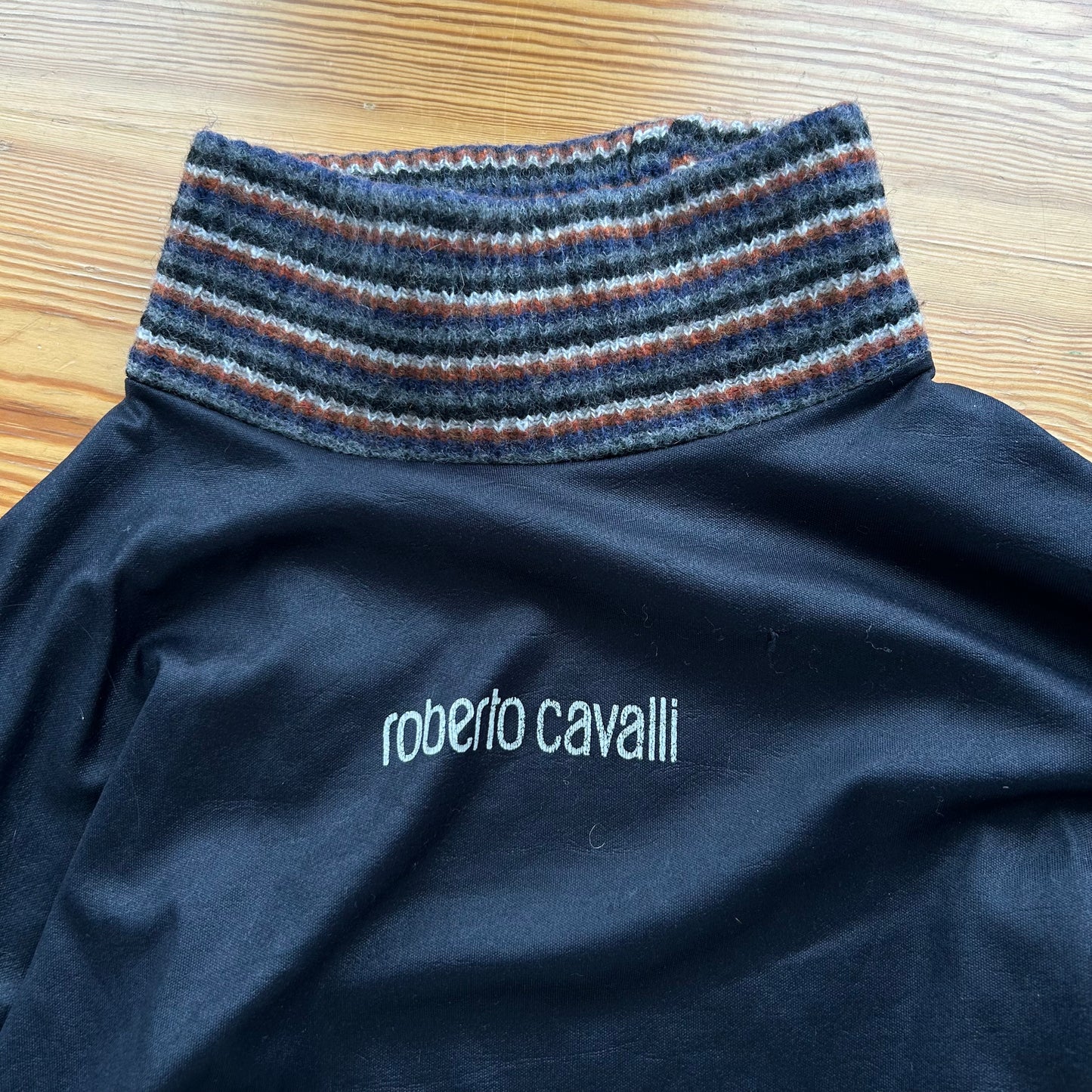 Roberto Cavalli Bi-Material Roll Neck Knit Top - M