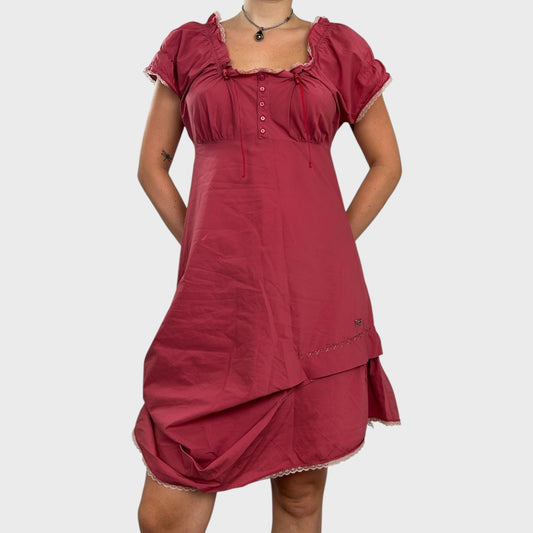 Dusty Red Cop Copine Frilly Summer Dress - S/M