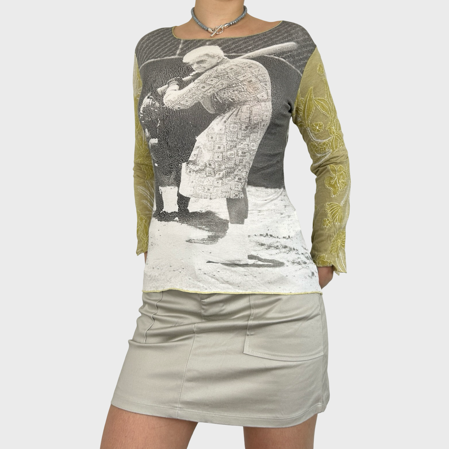 Vintage Graphic Nun Print Long Sleeve Top - M