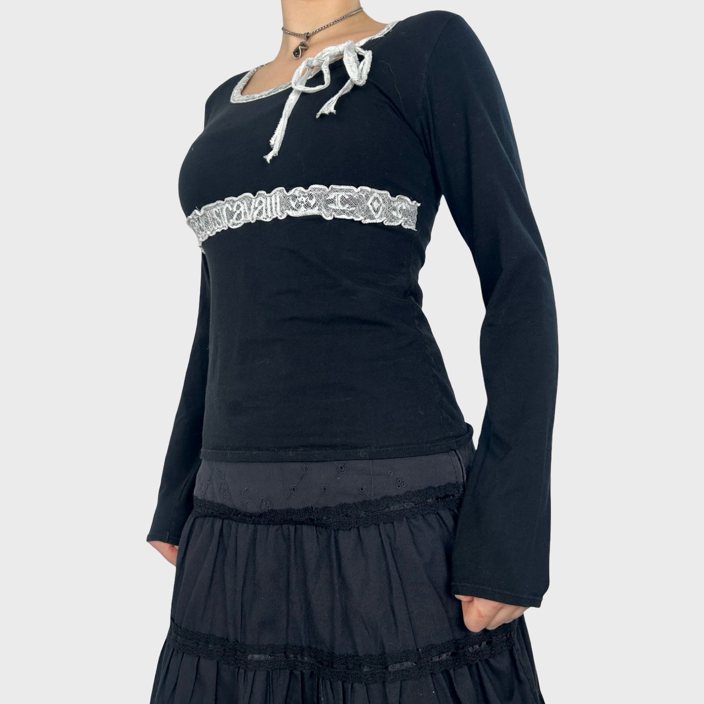 Roberto Cavalli Lace Trim Long Sleeve Top - S