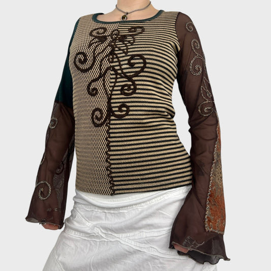 Save The Queen Graphic Bi-Material Long Sleeve Top - M