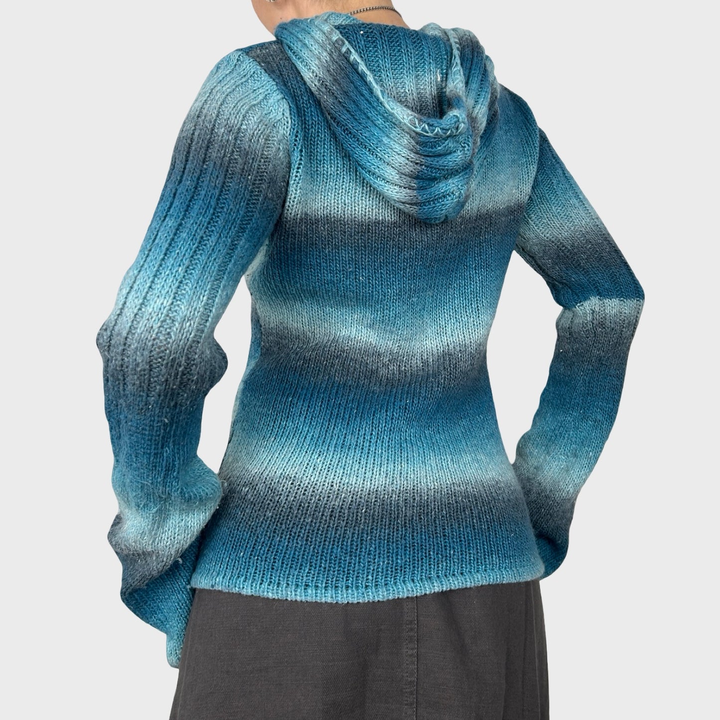 Blue Striped Knit Hoodie - S