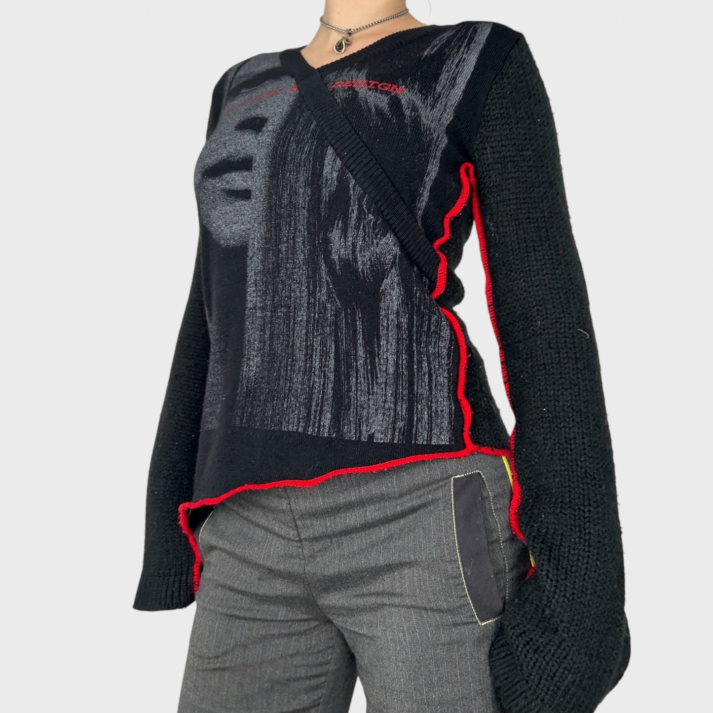 Graphic Face Print Knit Jumper - M