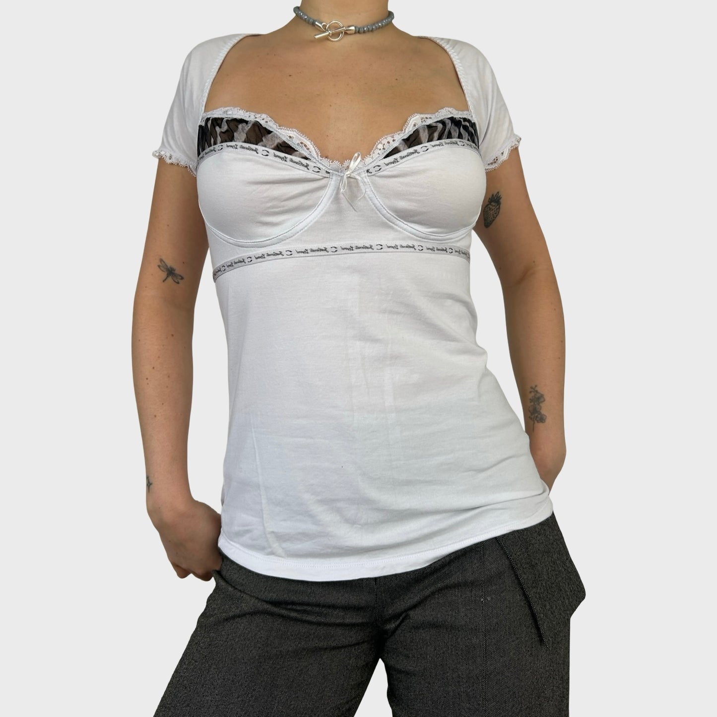 Roberto Cavalli White Cap Sleeve Bustier Style Top - M/L
