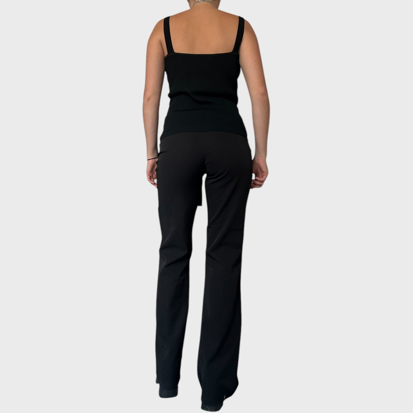 Black stetch button up trousers