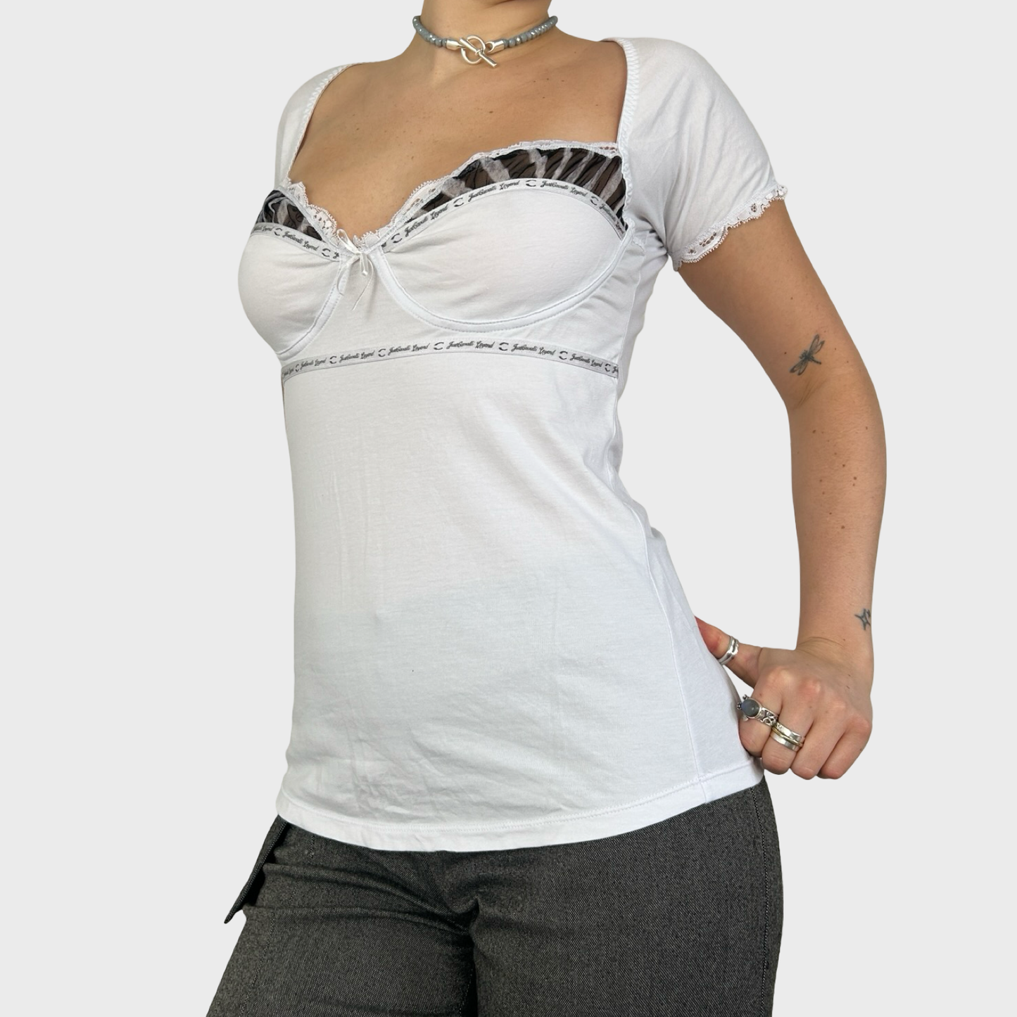 Roberto Cavalli White Cap Sleeve Bustier Style Top - M/L