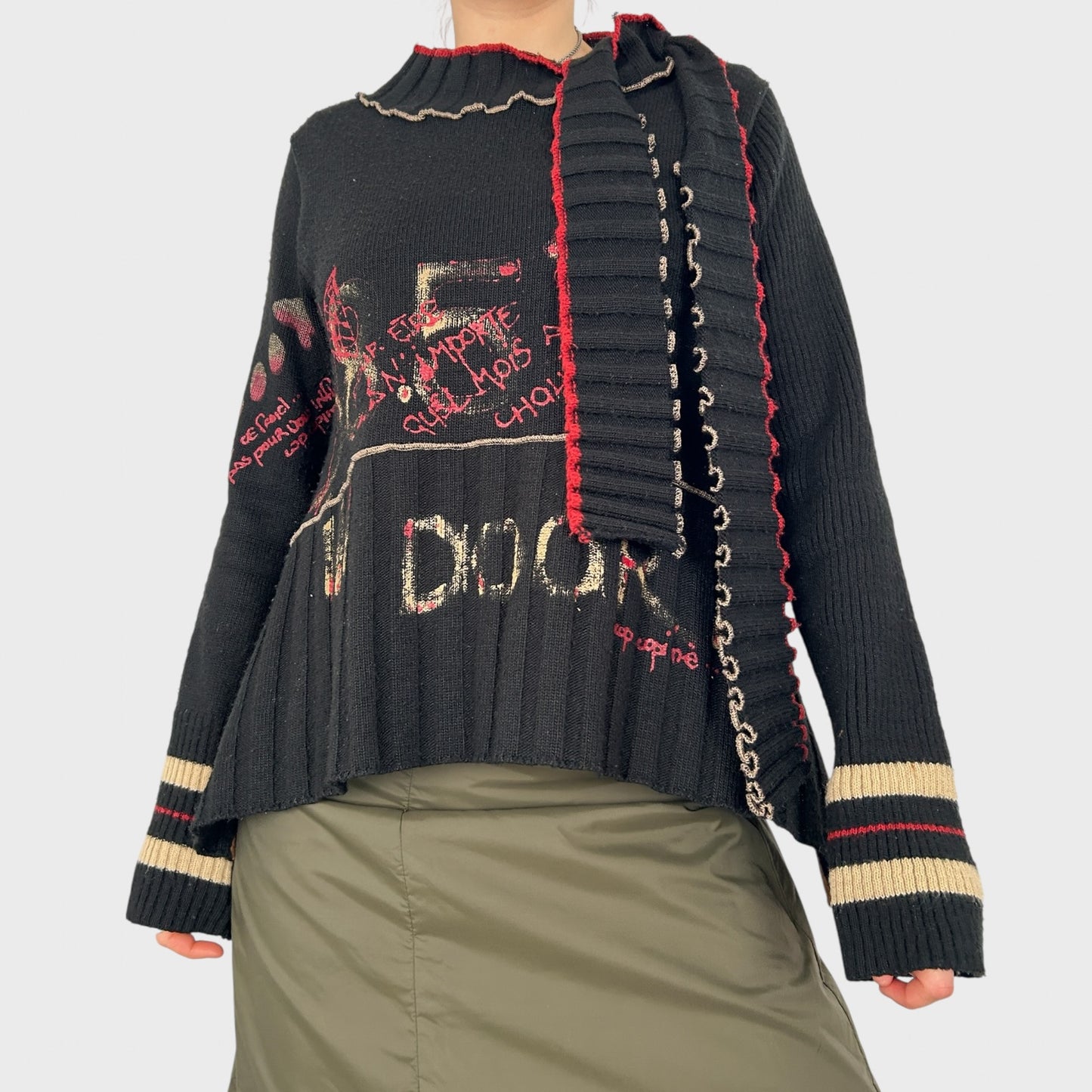 Cop Copine Black Graphic Print Knit Jumper - M