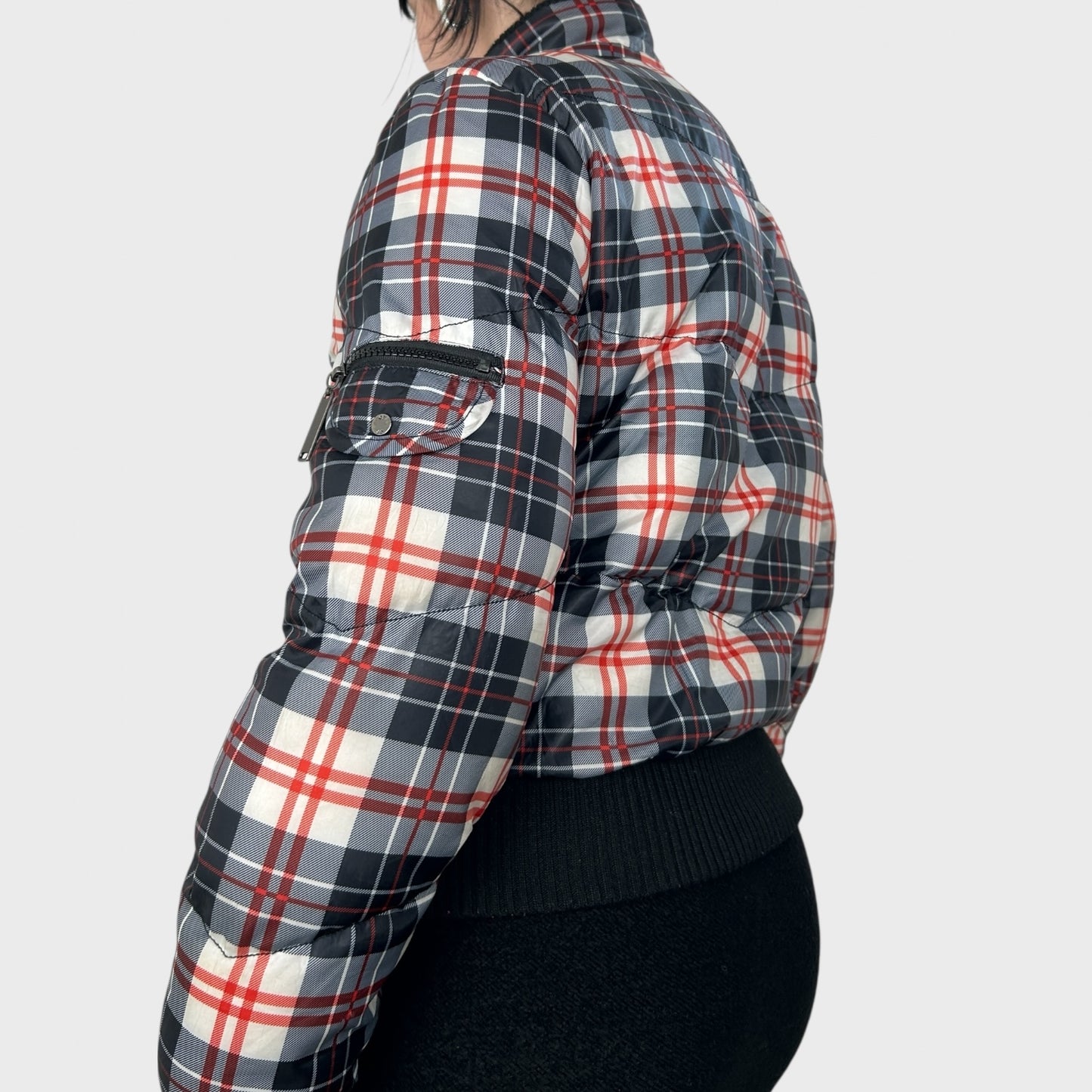 Checked Puffer Bomber Jacket - M