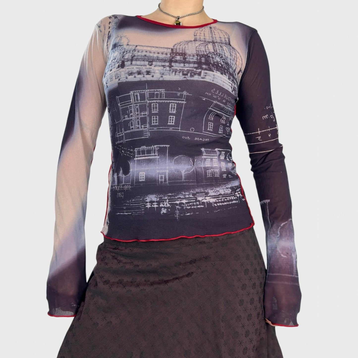 Cop Copine Graphic Paris Print Long Sleeve Mesh Top - S/M