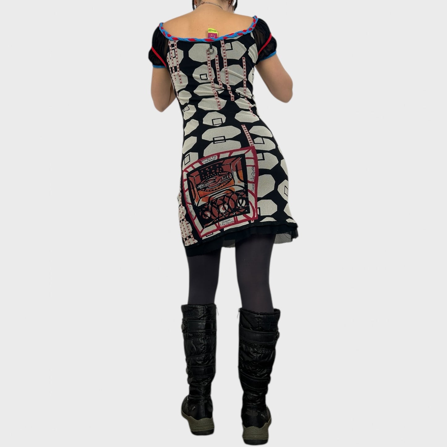 Save the Queen Graphic Mesh Mini Dress - S