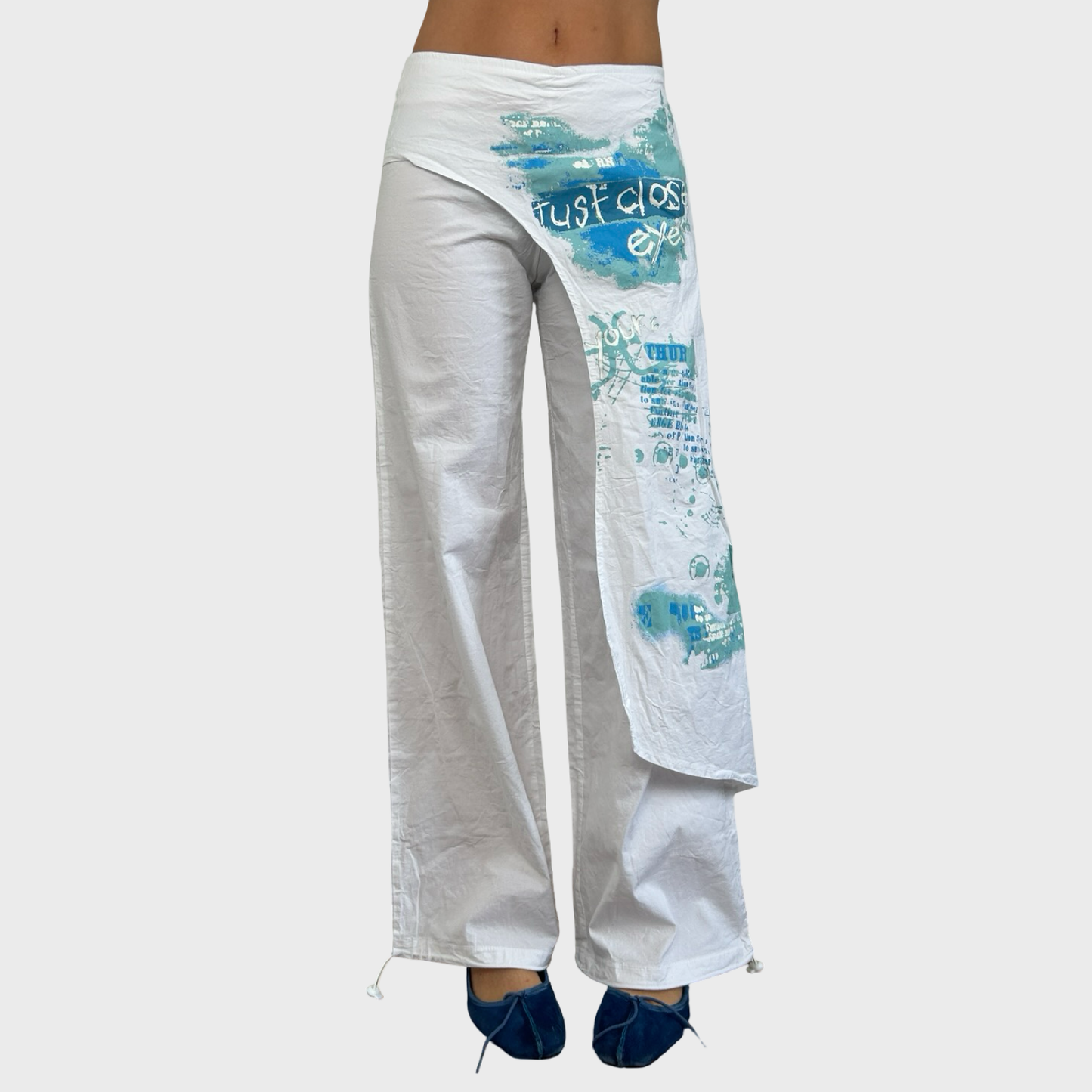 Vintage White Graphic Panel Trousers - S/M