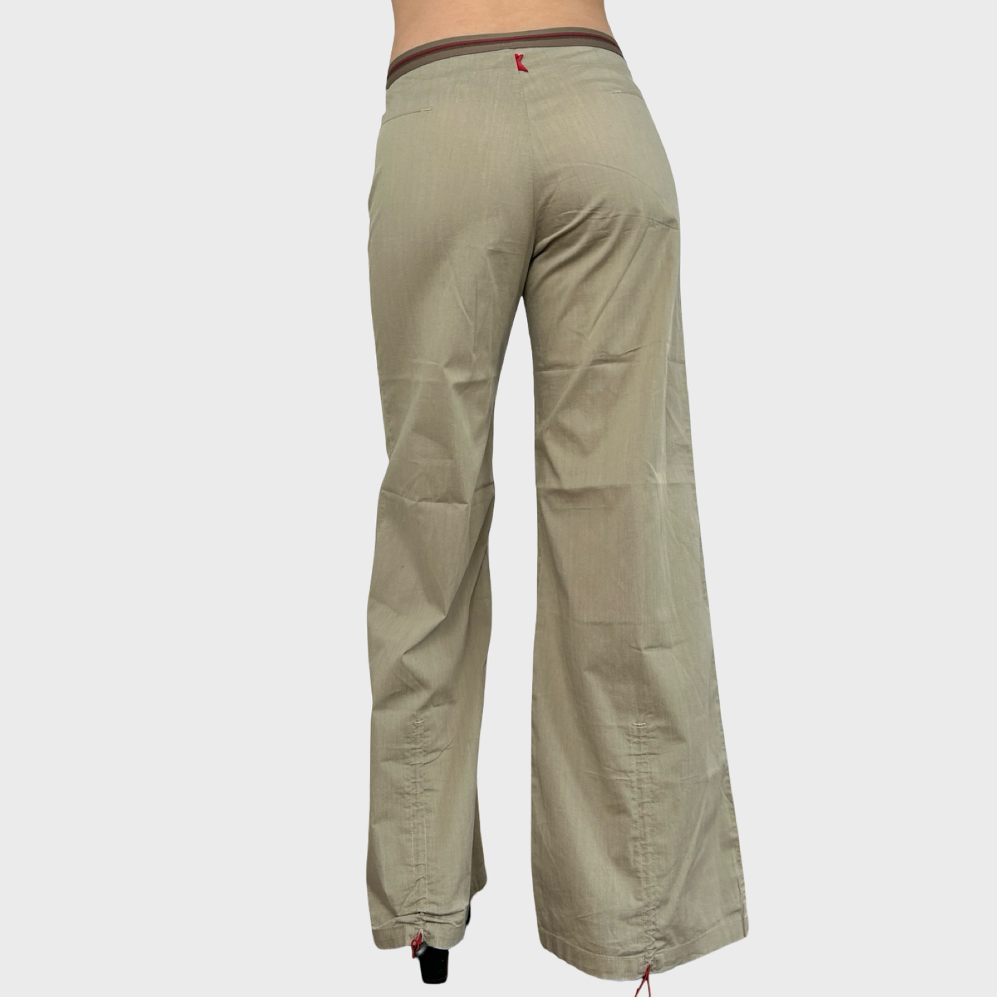 Cop Copine Wide Leg Beige + Red Trousers - L