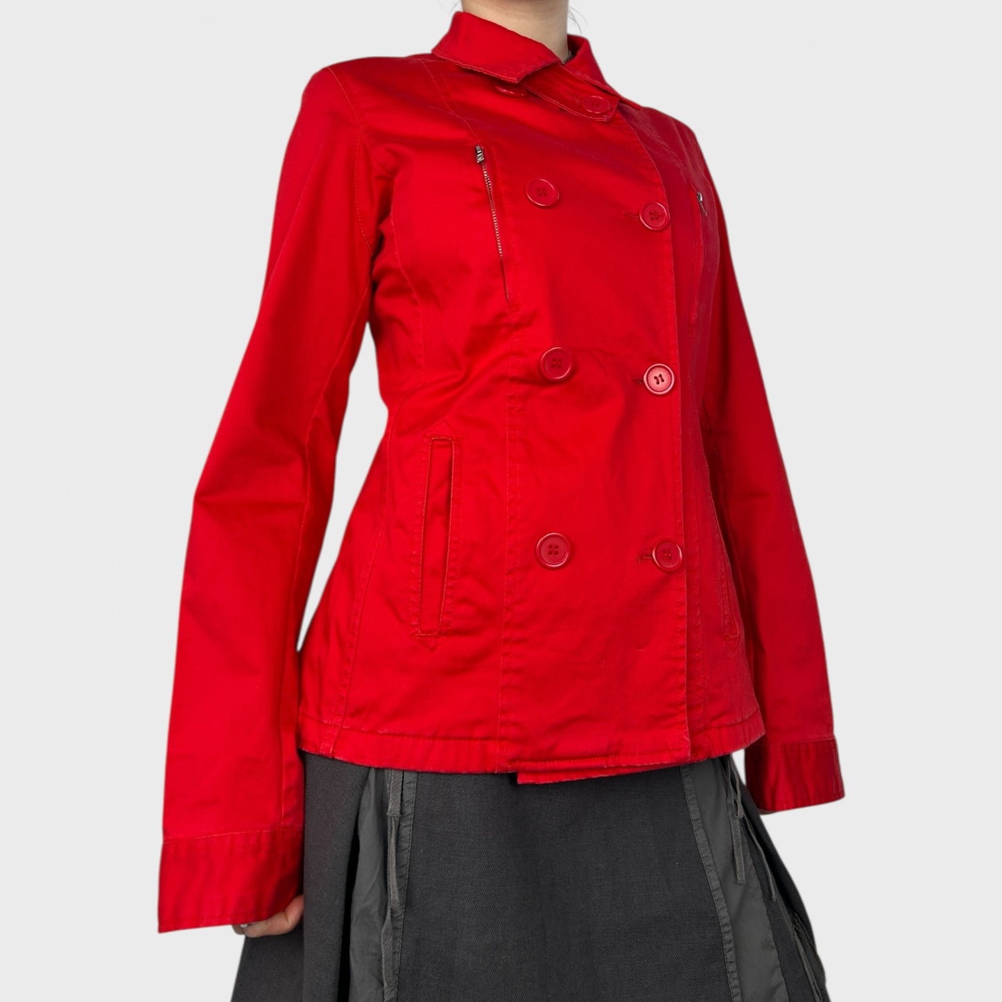 Red Double-Breasted Collared Jacket - M