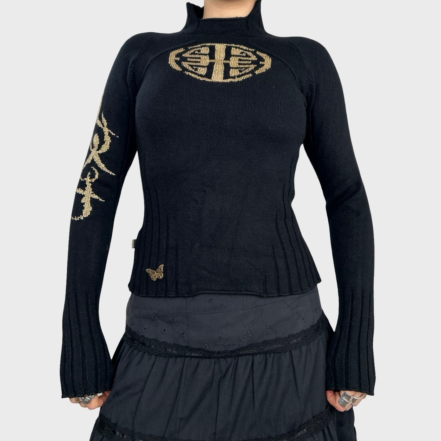 Roberto Cavalli Black & Gold Knit Jumper - S/M