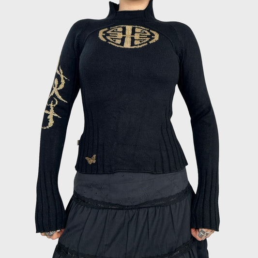 Roberto Cavalli Black & Gold Knit Jumper - S/M