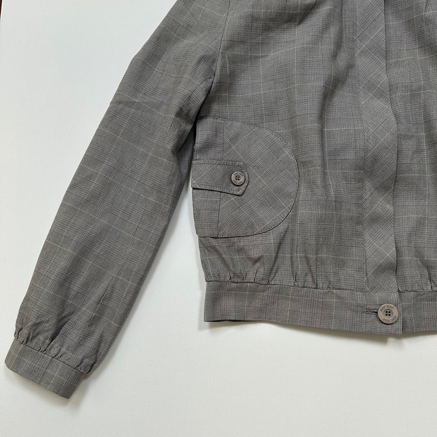 Grey Checkered Zip-Up Collared Bomber Jacket