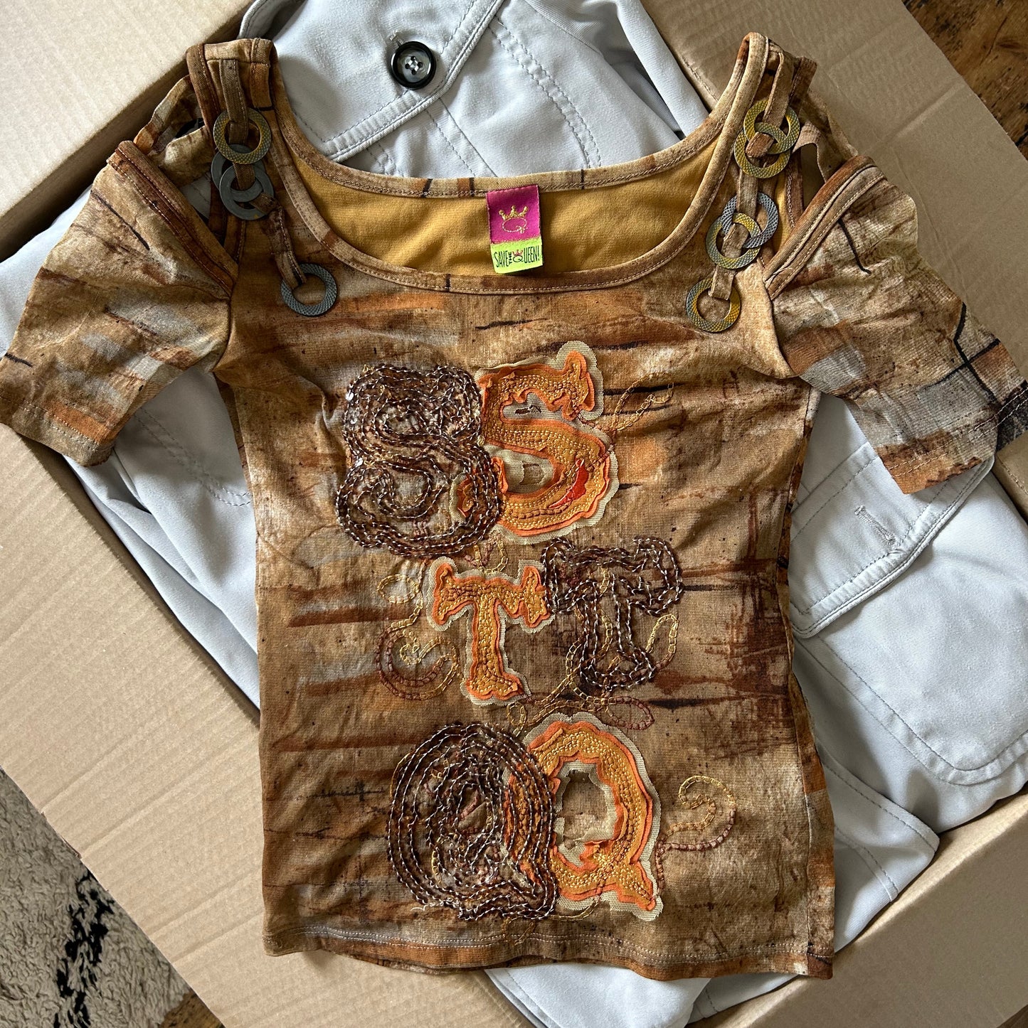 Save The Queen Graphic Mesh Top - S