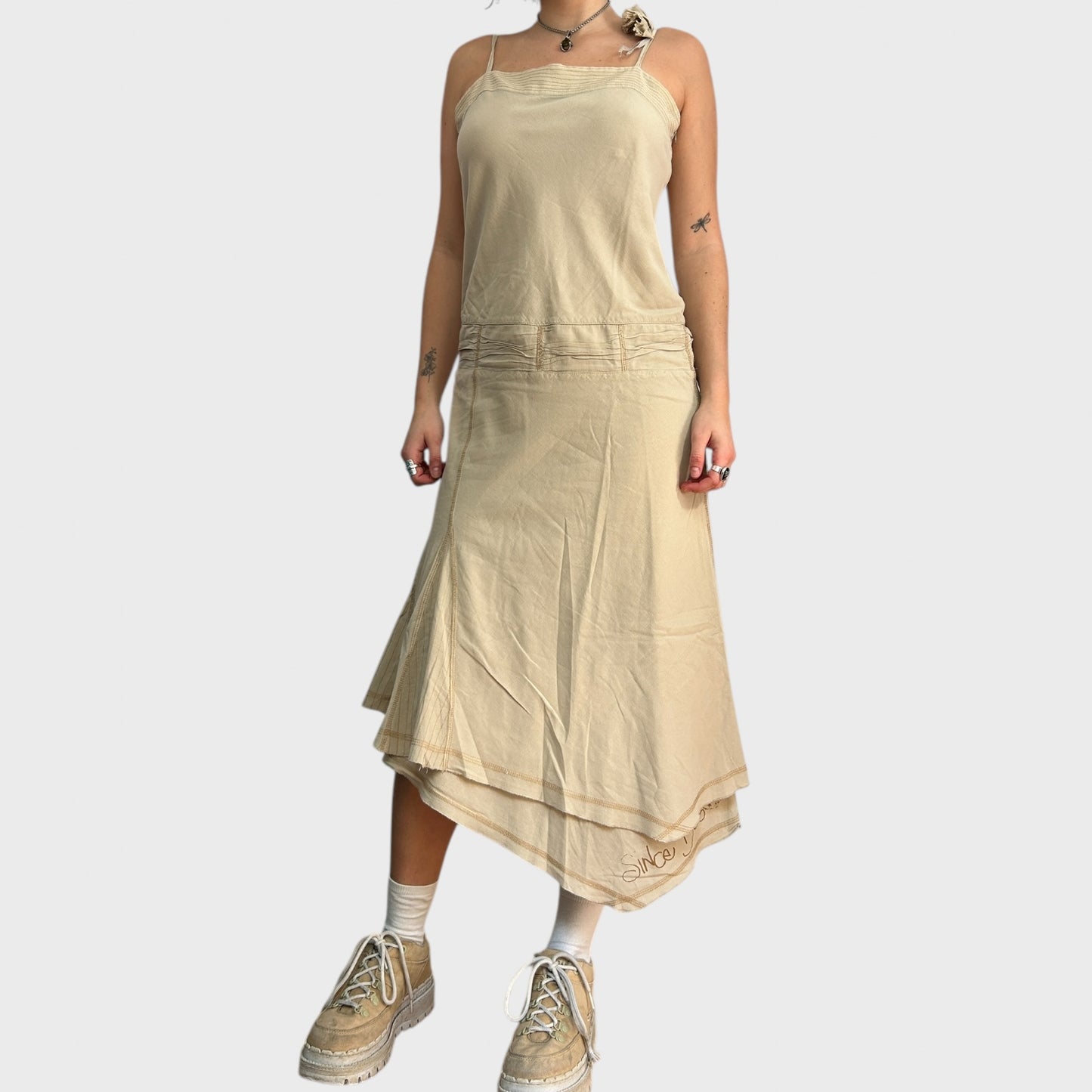 Cop Copine Beige Asymmetric Strappy Dress