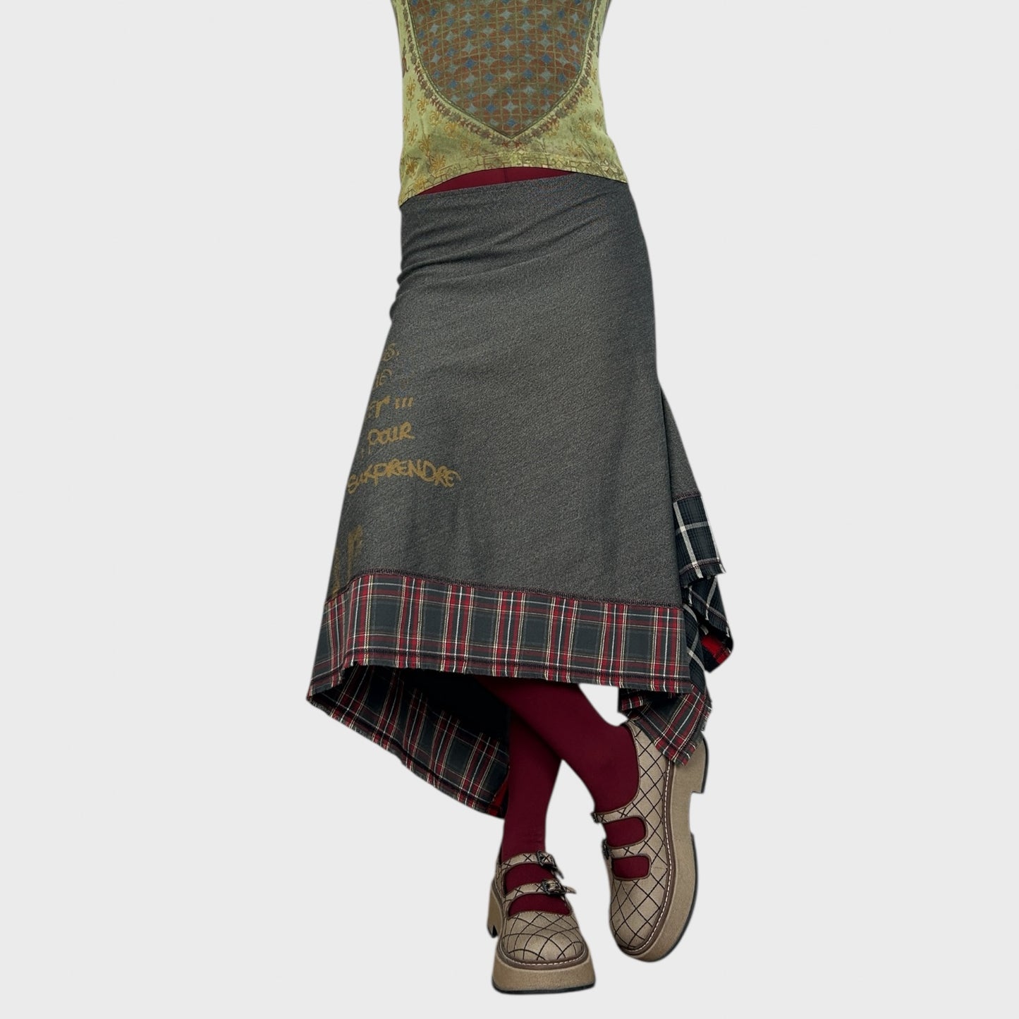 Cop Copine Grey Tartan Midi Skirt - M