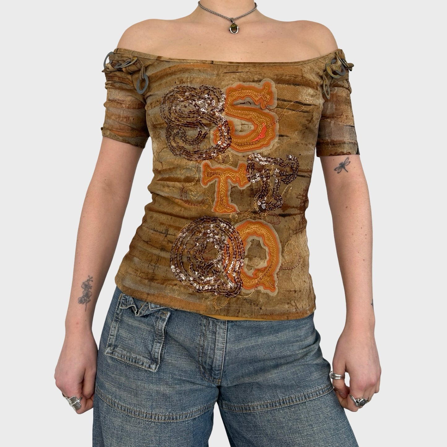 Save The Queen Graphic Mesh Top - S
