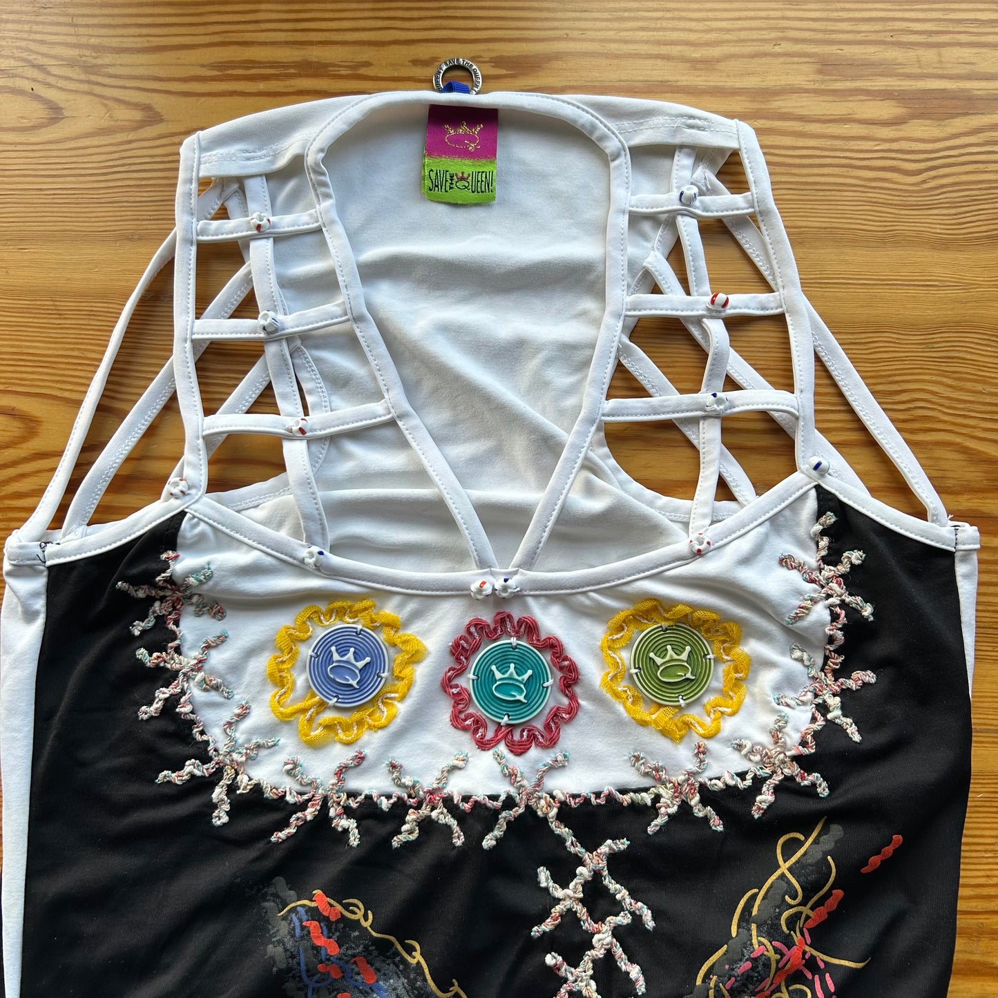 Save The Queen Graphic Cut Out Cage Top - M