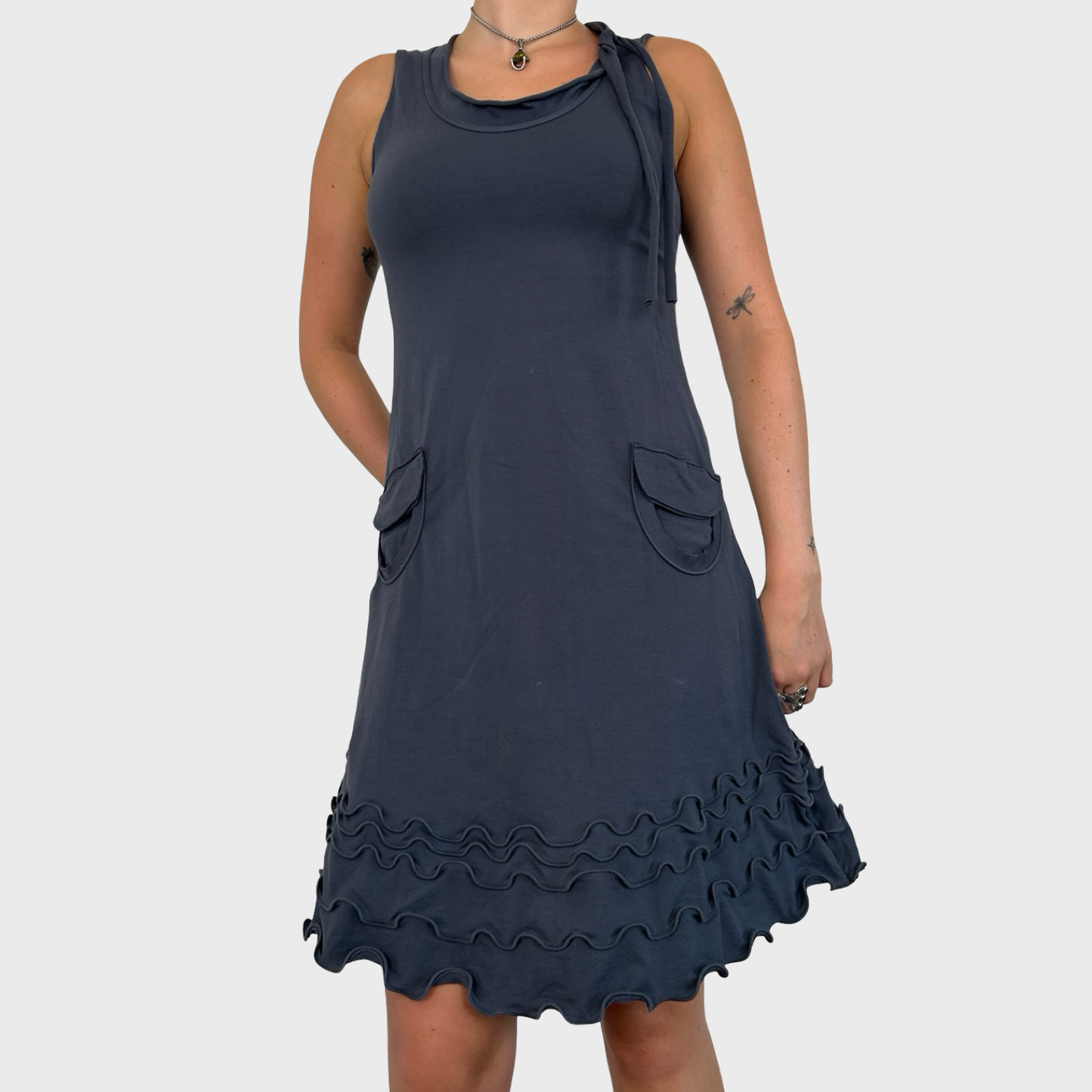 Cop Copine Grey Stretch Frilly Mini Dress - M