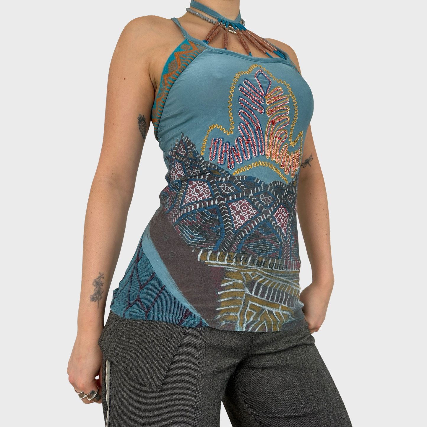 Save The Queen Graphic Halter Neck Top - M