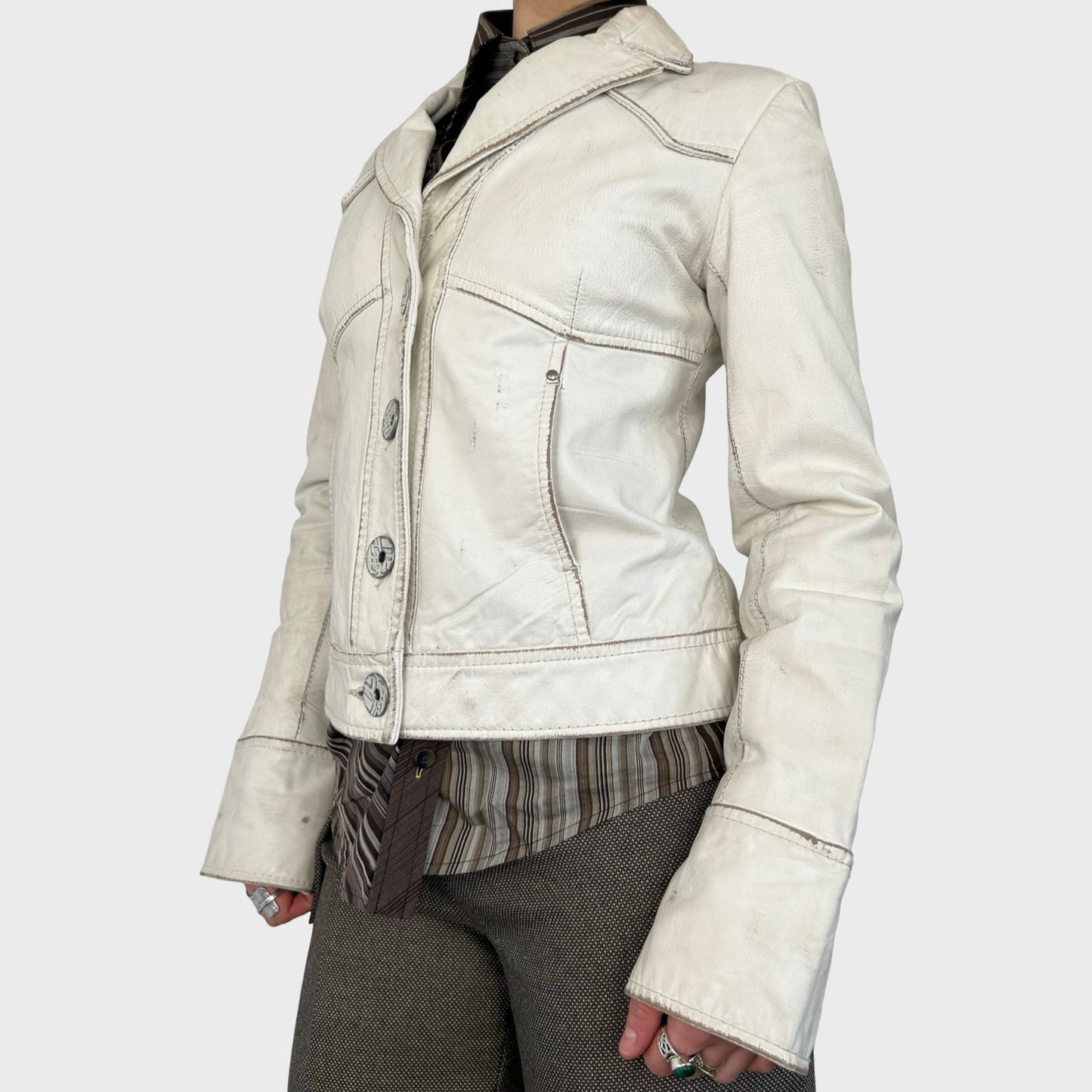 Miss Sixty White Faded Leather Jacket - S