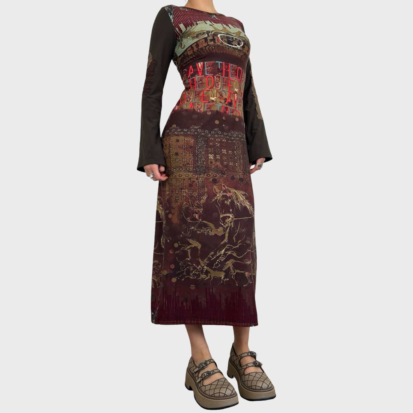 Save The Queen Graphic Print Maxi Dress - S