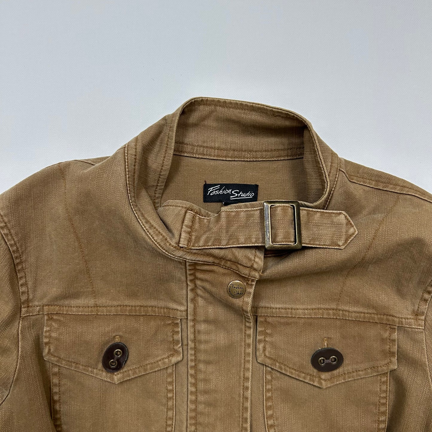 Tan Zip-Up Jacket with Buckle Details