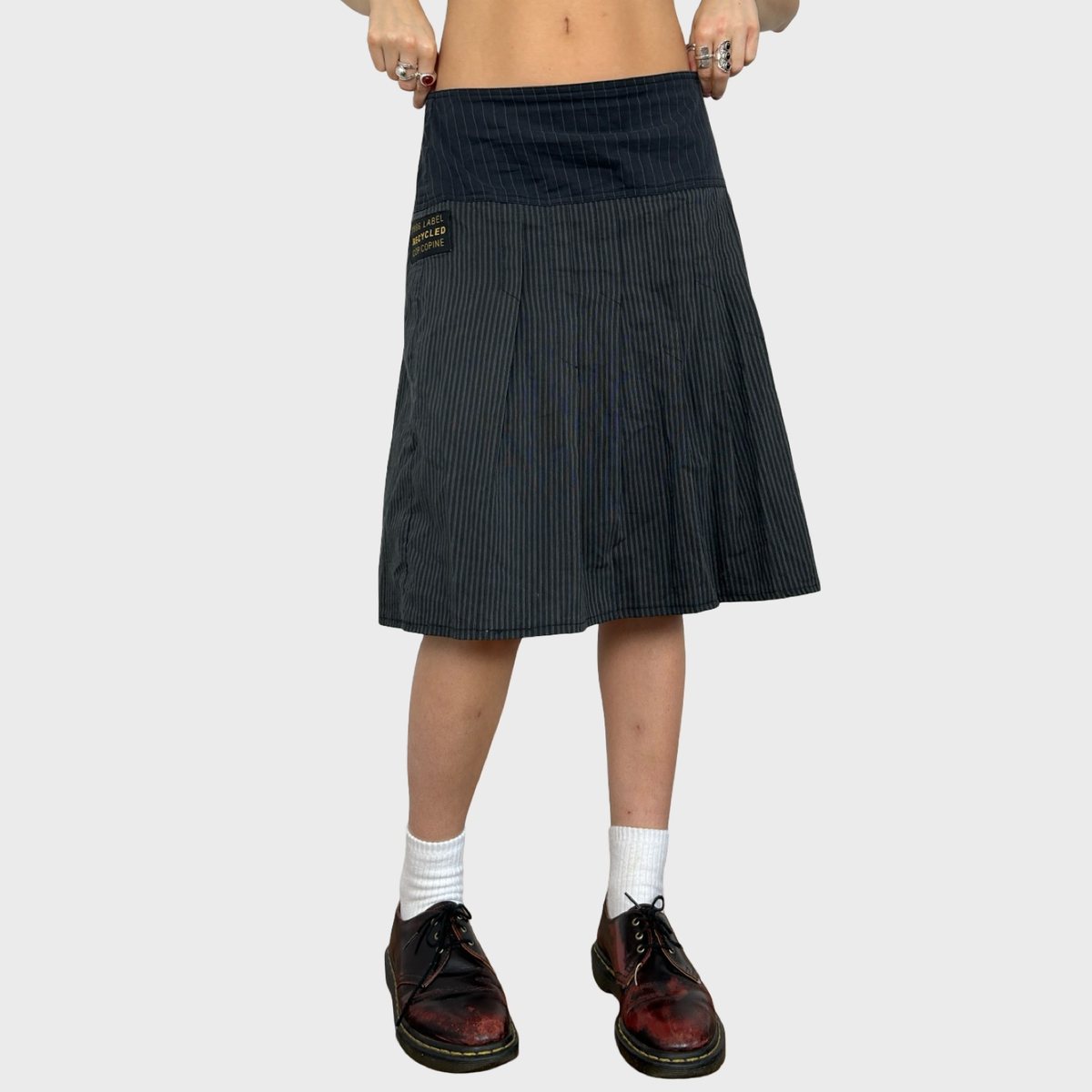 Cop Copine Grey Pinstripe Midi Skirt - L