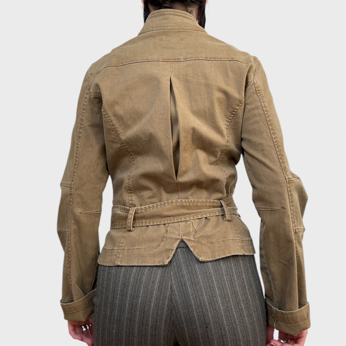 Tan Zip-Up Jacket with Buckle Details