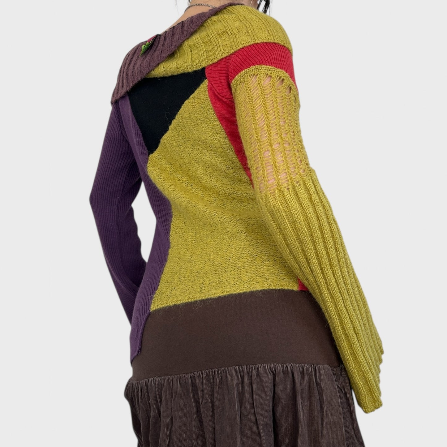 Save the Queen Block Colour Wide Neck Knit Jumper - M/L