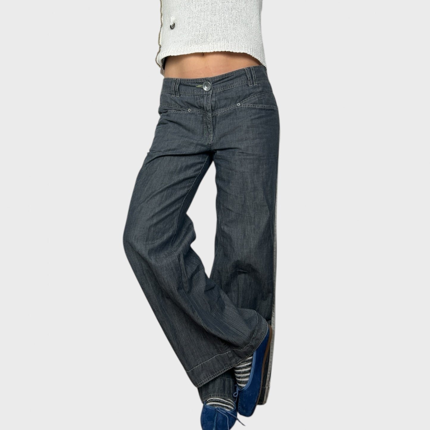 Cop Copine Pinstripe Wide Leg Trousers - M