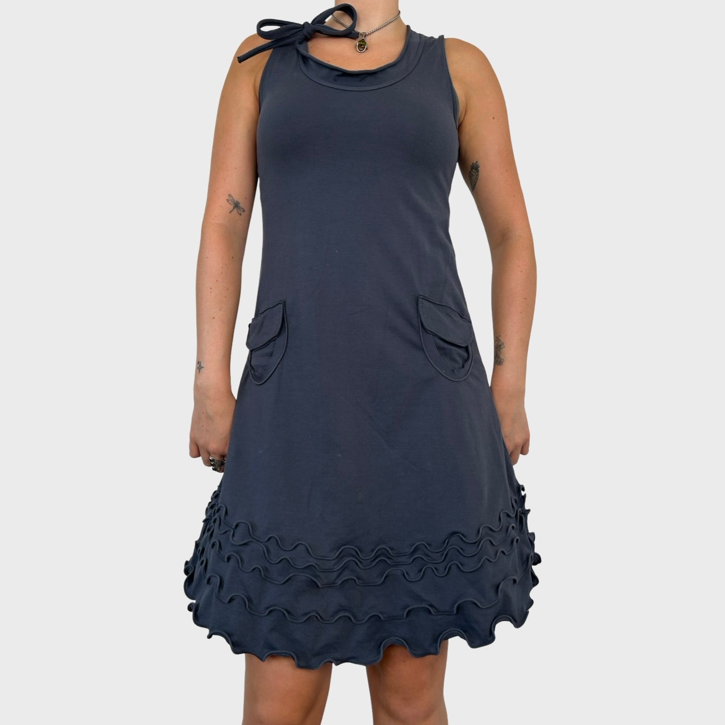 Cop Copine Grey Stretch Frilly Mini Dress - M