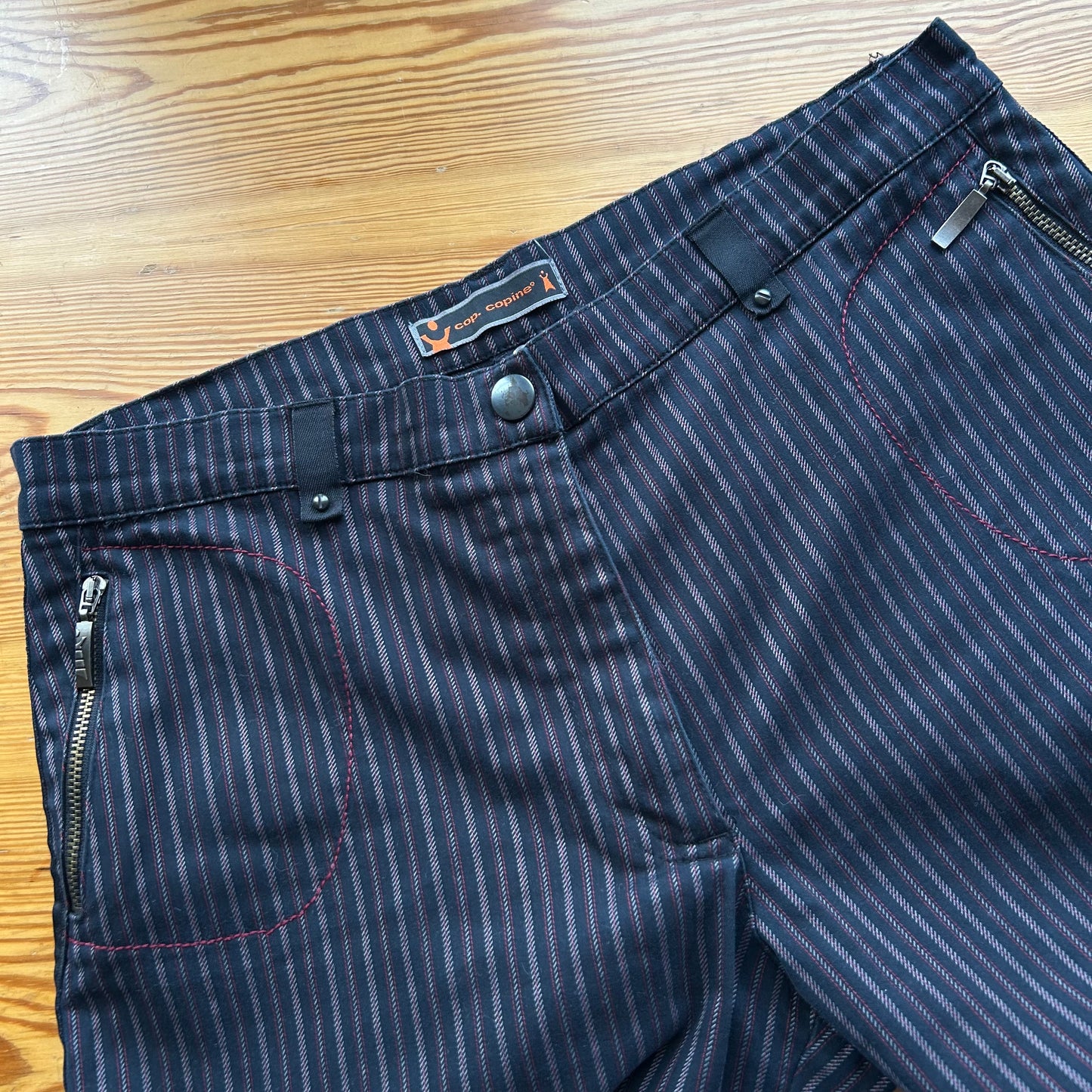 Cop Copine Navy Pinstripe Wide Leg Trousers - M/L