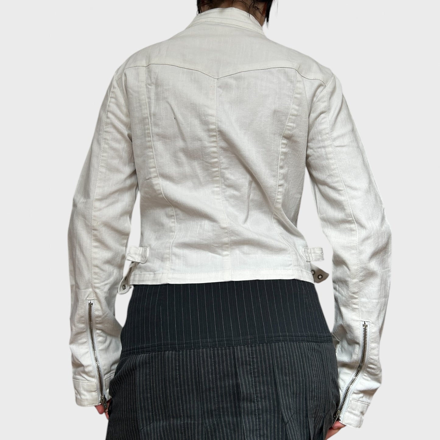 White Denim Zip-Up Jacket