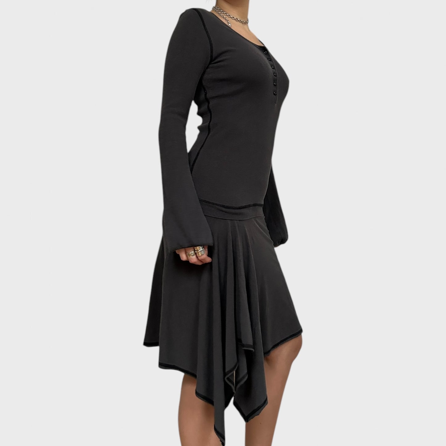 Cop Copine Drop Waist Asymmetric Button-Up Dress