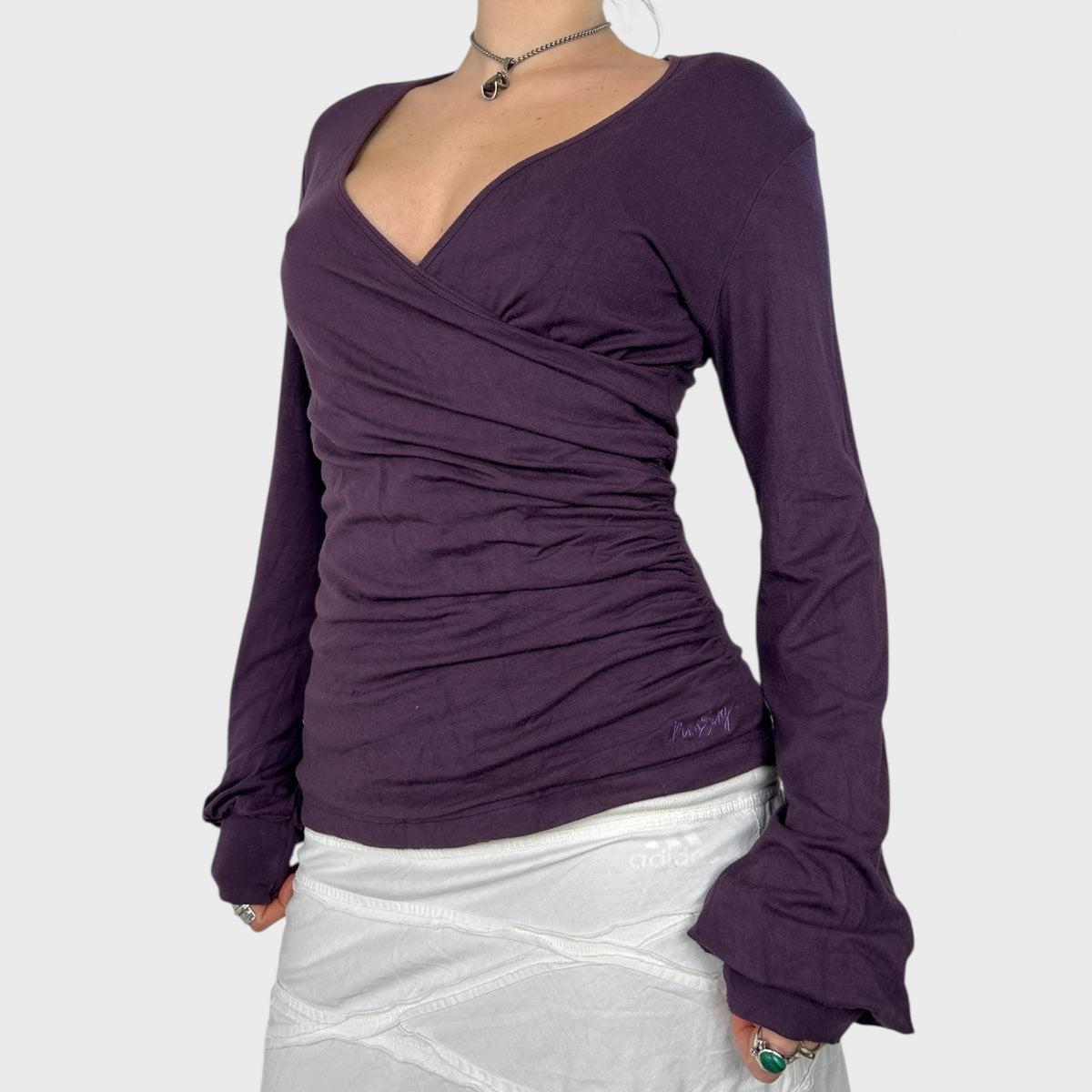 Miss Sixty Purple Ruched Slouchy Long Sleeve Top - S/M