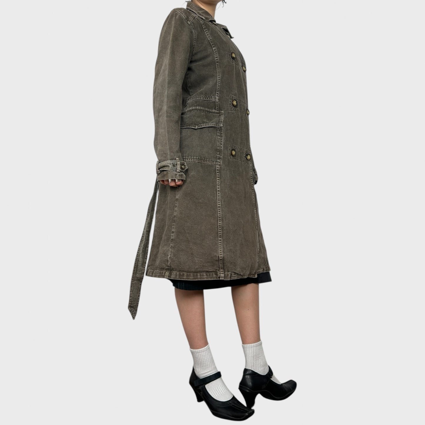 Long Denim Trench Coat - L