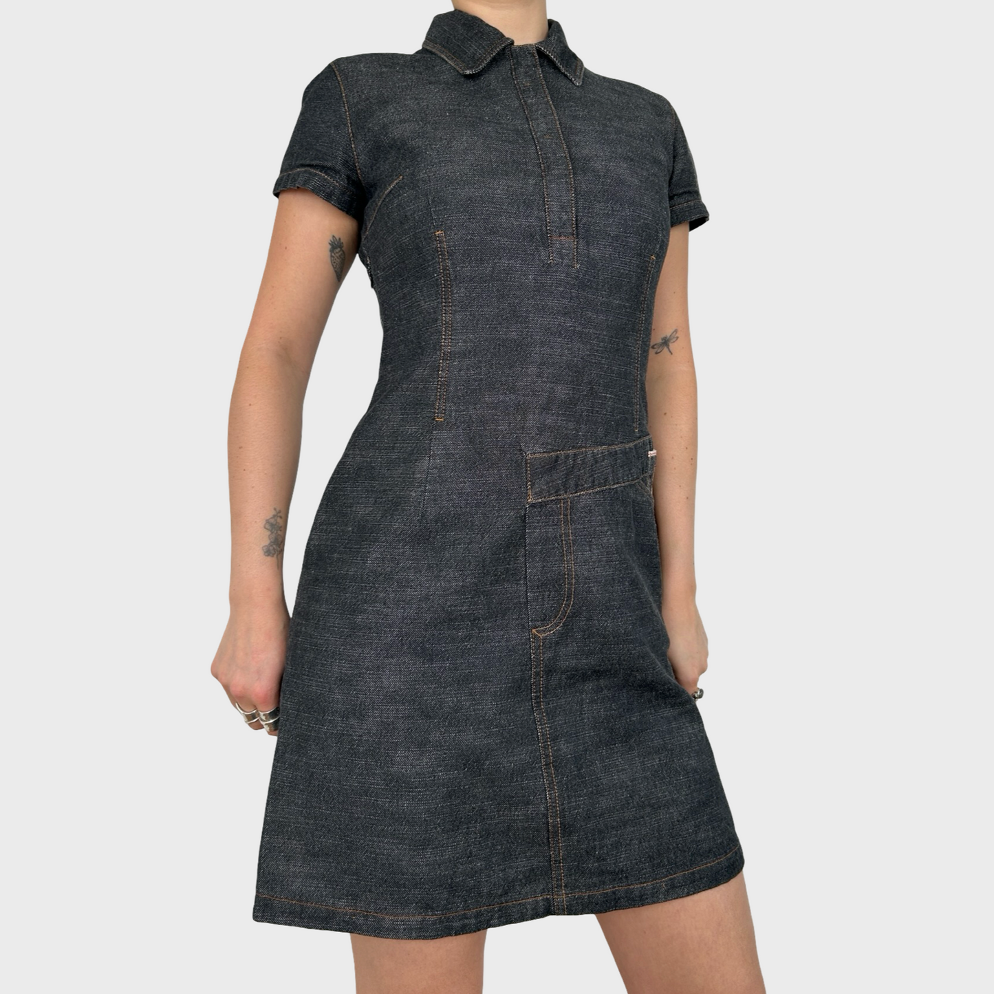 Cop Copine Denim Collared Mini Dress - L