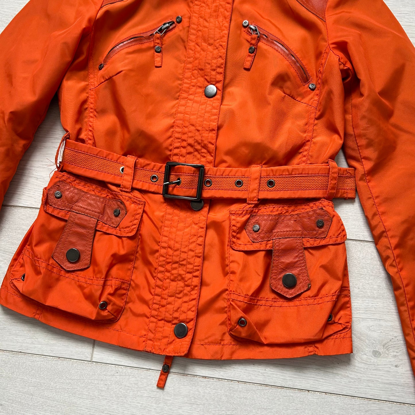 Roberto Cavalli orange tech moto jacket