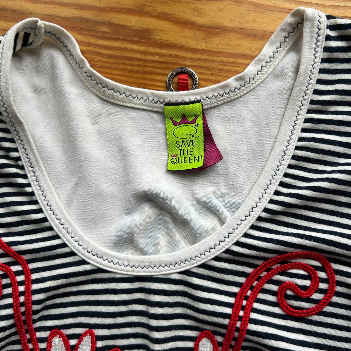 Save The Queen Bi-Material Graphic Stripe Top - S